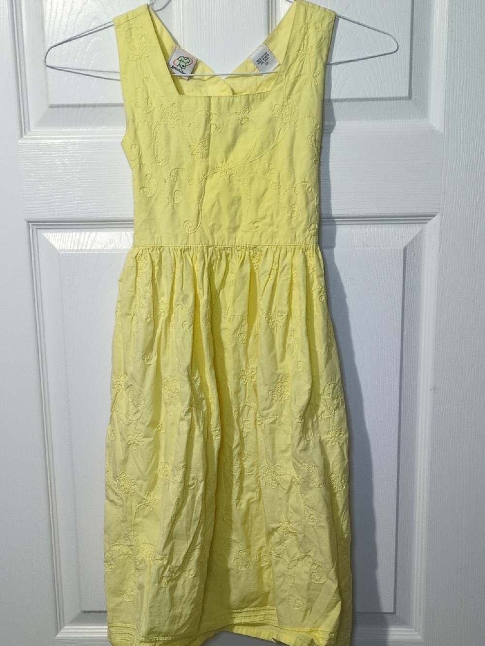 Yellow Square Neck Embroidered Cotton Sleeveless Dress Summer Euro Beach Tie Bow